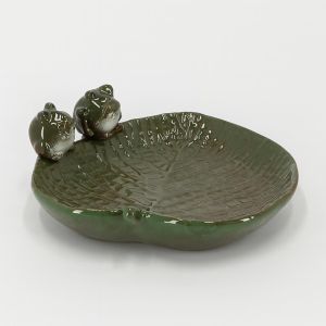 FB562 Keramiek bladvormig vogelbad met kikkers