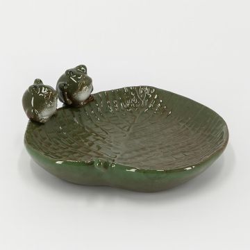 FB562 Keramiek bladvormig vogelbad met kikkers Studio