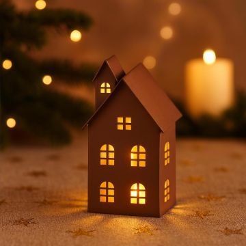 Kersthuis metaal Bruin Studio