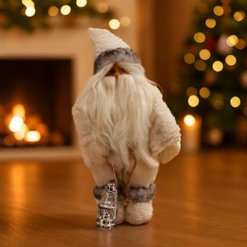 Kerstman Wit met Zilveren Olielamp 35 cm Studio